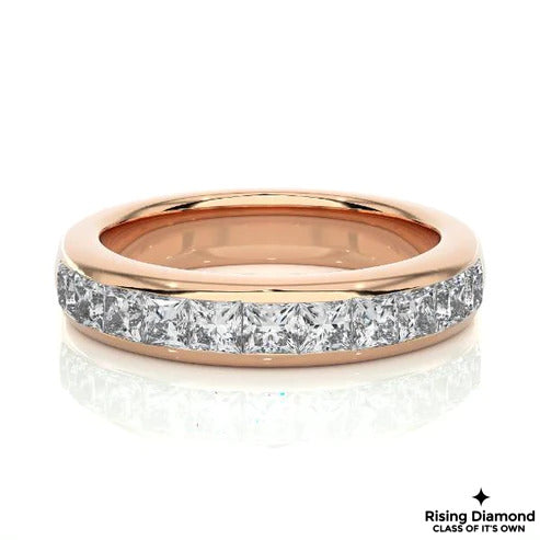 0.38 Ct Princess Cut Colorless Moissanite Gold Wedding Band