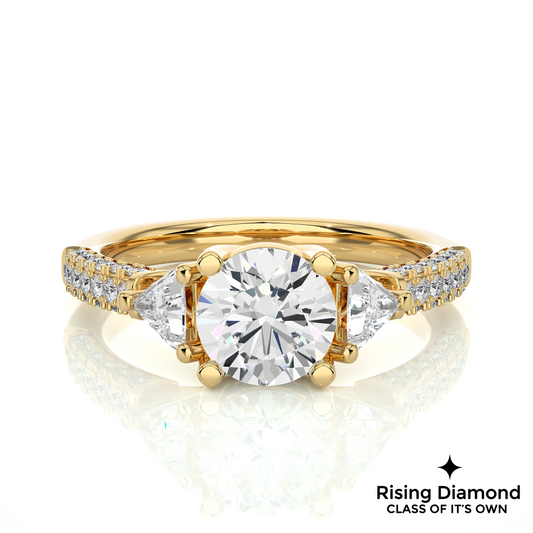 1.53 Ct Round Cut Colorless Moissanite Three Stone Engagement Ring