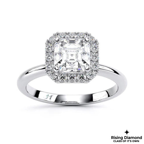 1.25 Ct Asscher F/VS1 Lab Grown Diamond Halo Ring