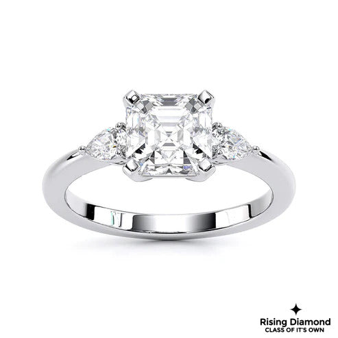 1.0 Ct Asscher F/VS2 Lab Grown Diamond Three Stone Ring