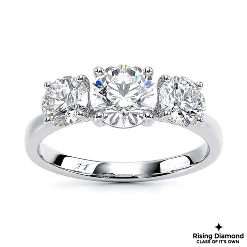 1.06 Ct Round Cut F-VS Lab Grown Diamond Gold Three Stone Ring