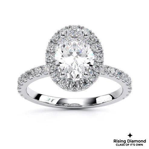 1.5 Ct Oval Cut F-VS2 Lab Grown Diamond Halo Engagement Ring