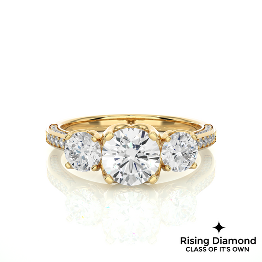 1.48 Ct Round Cut Colorless Moissanite Three Stone Engagement Ring