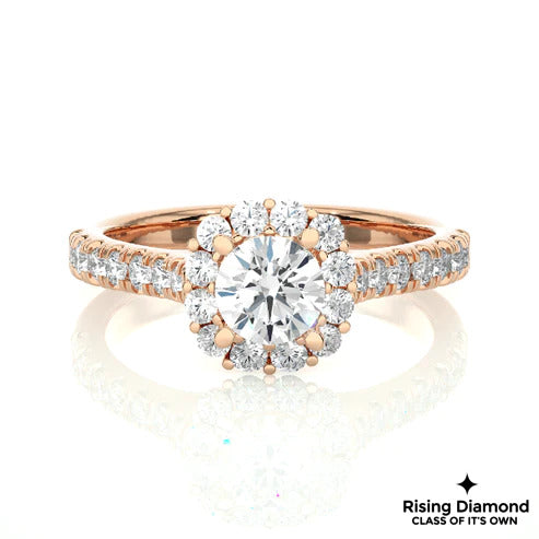 1.01 Ct Round Cut E-VS Lab Grown Diamond Gold Halo Engagement Ring