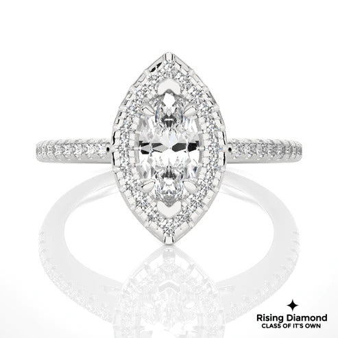 3.01 CT Marquise Cut Colorless Moissanite Halo Engagement Ring