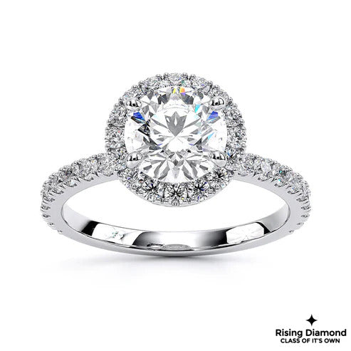 1.03 Ct Round Cut F-VS1 Lab Grown Diamond Halo Half Eternity Engagement Ring