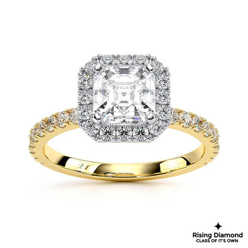 1.20 Ct Asscher Cut G/VS2 Lab Grown Diamond Halo Ring