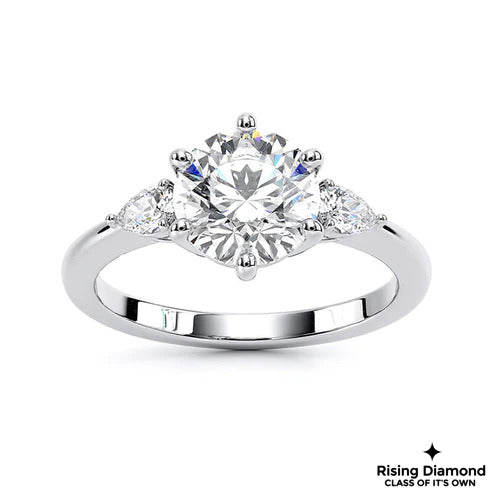 3.0 CT Round Cut Colorless Moissanite Three Stone Engagement Ring