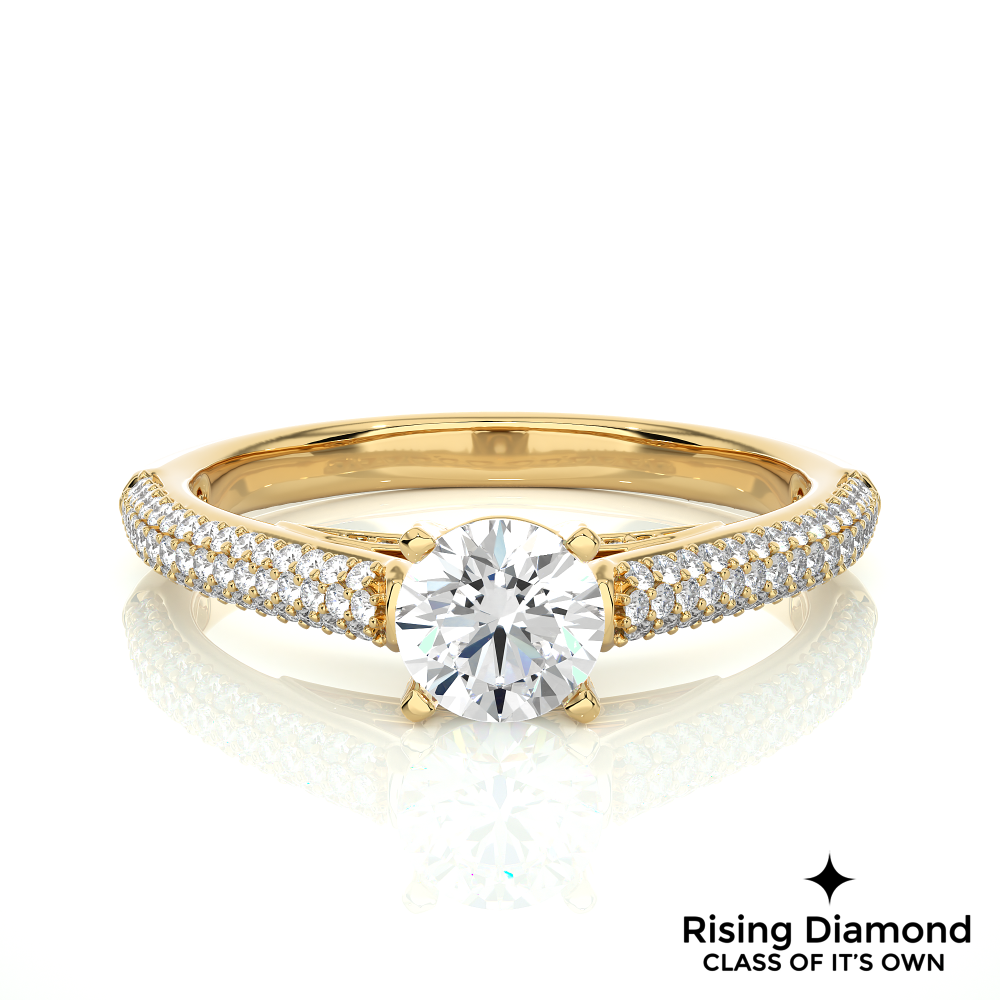 1.02 Ct Round Cut Colorless Moissanite Engagement Ring in Micro Pave Setting