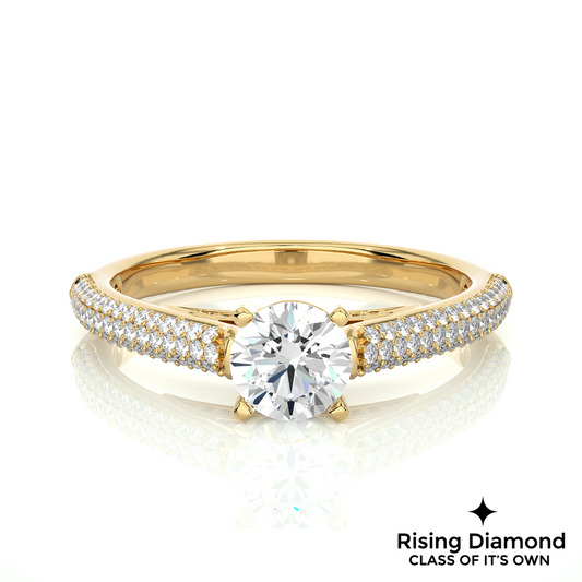 1.02 Ct Round Cut Colorless Moissanite Engagement Ring in Micro Pave Setting