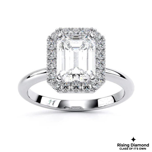 1.5 Ct Emerald Cut G-VS1 Lab Grown Diamond Halo Gold Engagement Ring