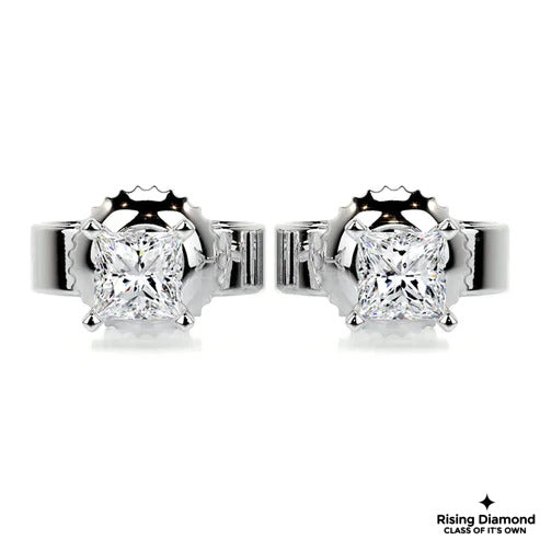 0.5 Ct For Each Princess Cut Colorless Moissanite Studs Earring