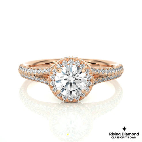 1.02 Ct Round Cut E-VS Lab Grown Diamond Gold Halo Engagement Ring
