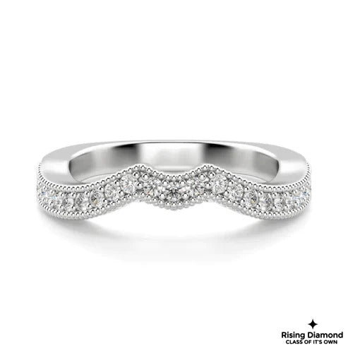 0.88 TCW Round Cut FG-VS Lab Grown Diamond Gold Curved Wedding Band