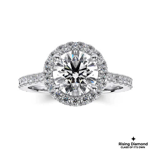 1.01 Ct Round Cut E-VS1 Lab Grown Diamond Halo Cathedral Half Eternity Engagement Ring
