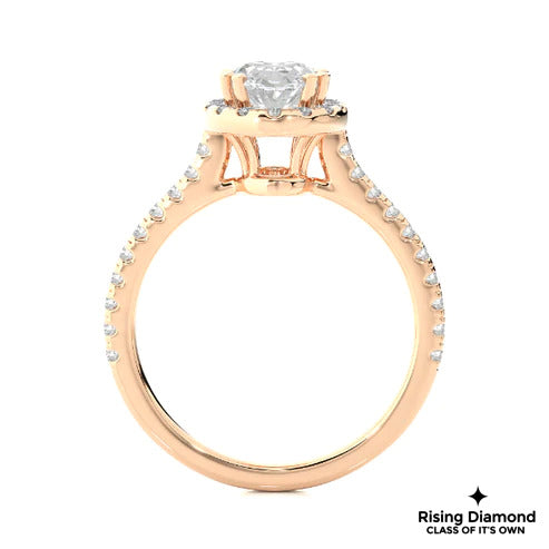1.05 Ct Oval Cut E-VS1 Lab Grown Diamond Halo Engagement Ring