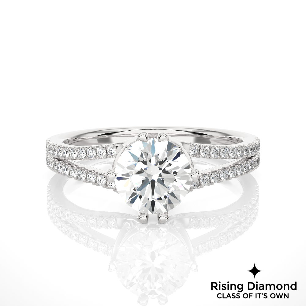 1.01 Ct Round Cut Colorless Moissanite Split Shank Engagement Ring