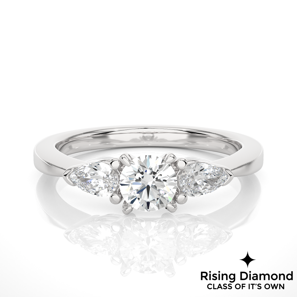 1.16 Ct Round Cut Colorless Moissanite Three Stone Engagement Ring