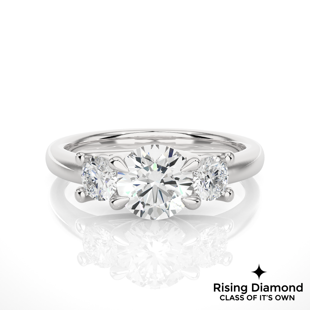 1.48 Ct Round Cut Colorless Moissanite Three Stone Engagement Ring