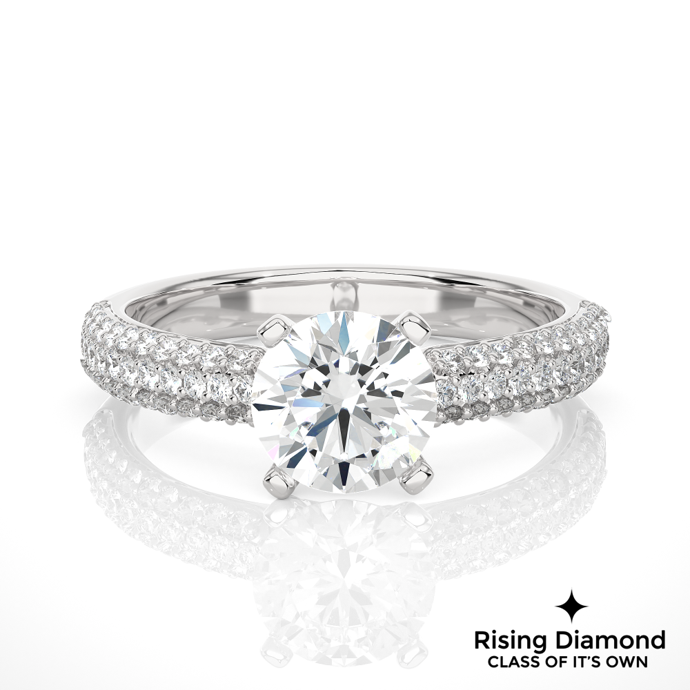 1.02 Ct Round Cut Colorless Moissanite Gold Engagement Ring