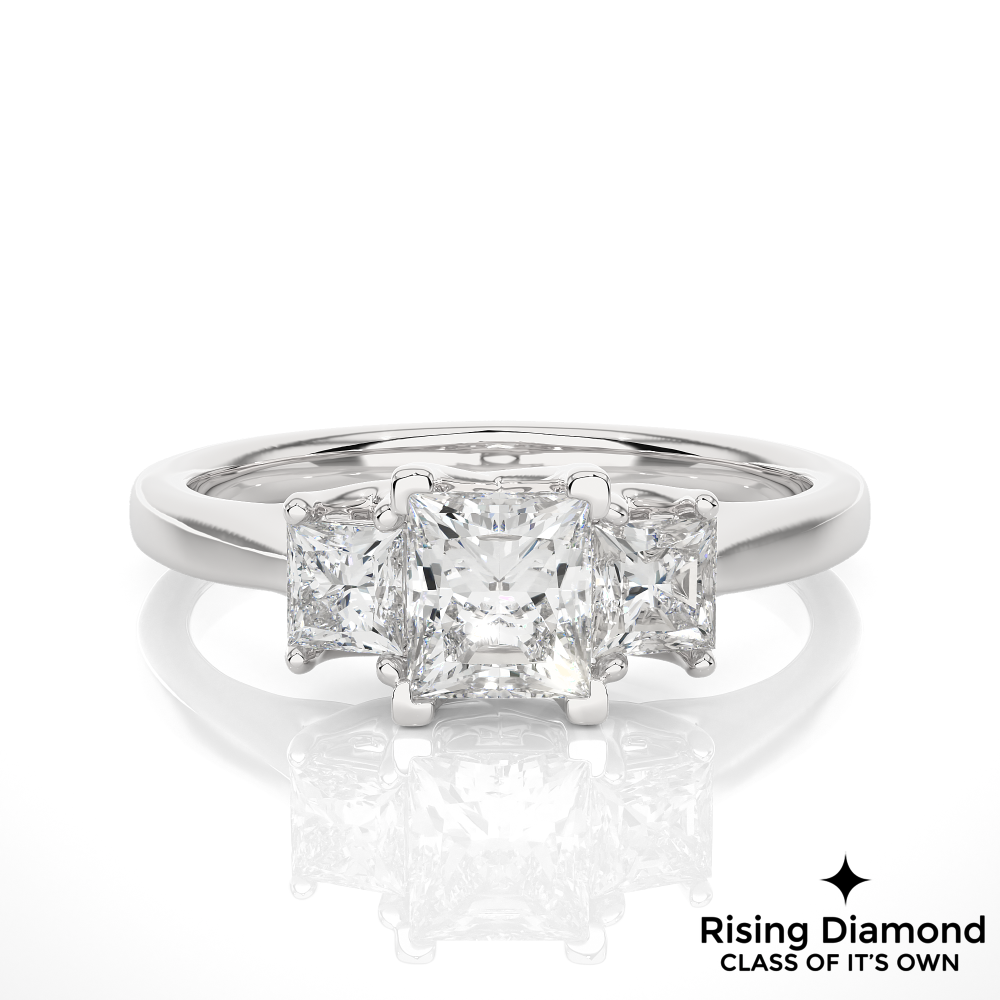 1.07 Ct Princess Cut Colorless Moissanite Three Stone Gold Engagement Ring