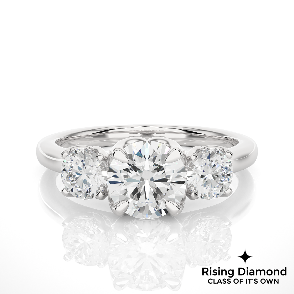 1.48 Ct Round Cut Colorless Moissanite Three Stone Engagement Ring