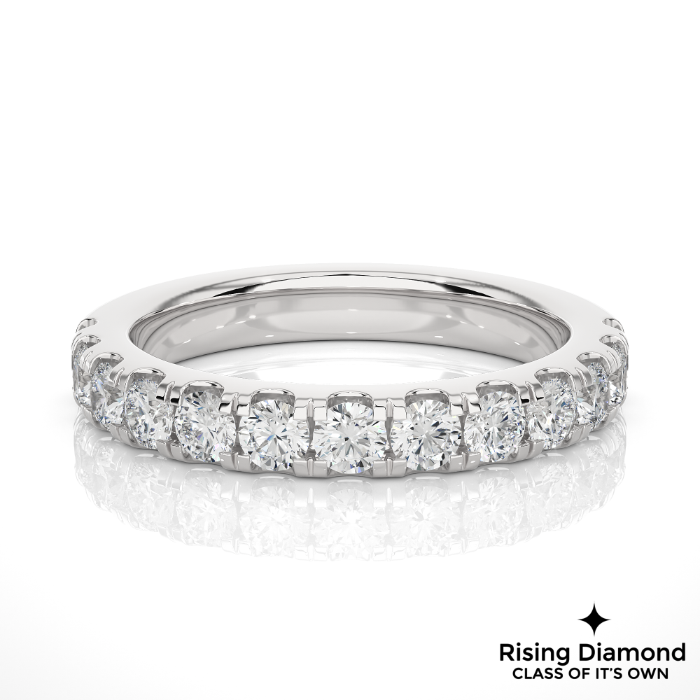 1.01 CTW Round Cut Lab Grown Diamond Half Eternity Wedding Band in V Pave Setting