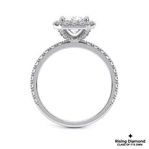 1.58 Ct Emerald Cut F-VS2 Lab Grown Diamond Halo Engagement Ring