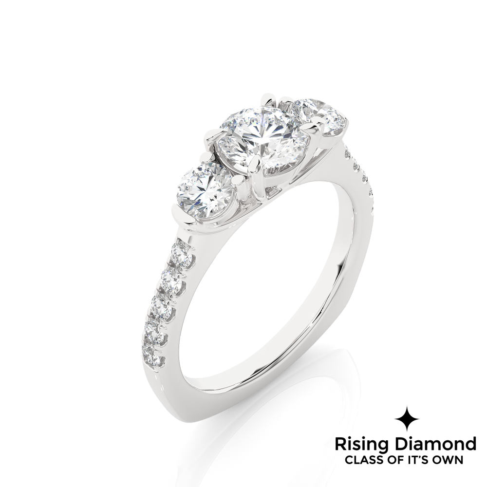 1.31 Ct Round Cut Colorless Moissanite Three Stone Gold Engagement Ring