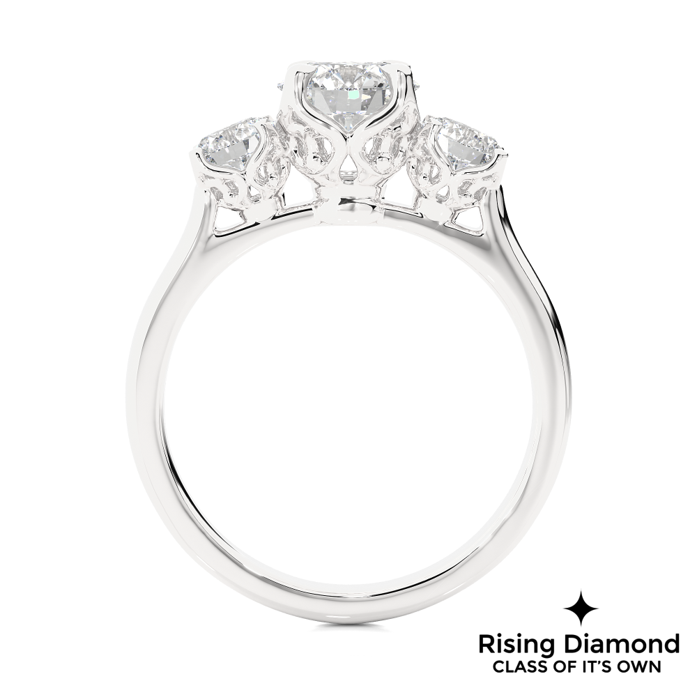 1.48 Ct Round Cut Colorless Moissanite Three Stone Engagement Ring