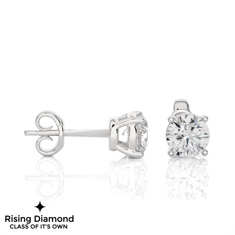 1.03 Ct For Each Round Cut Lab Grown Diamond Gold Stud Earring