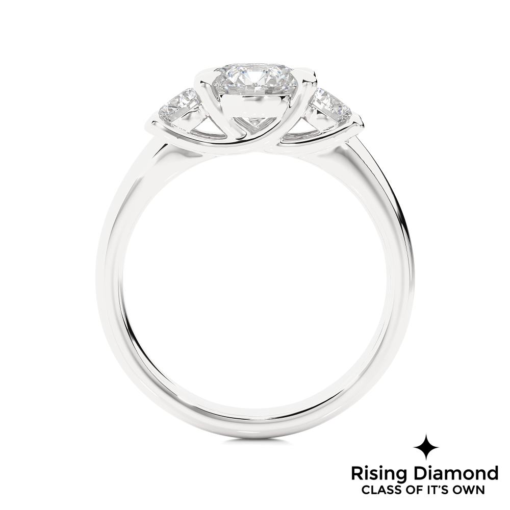 1.48 Ct Round Cut Colorless Moissanite Three Stone Engagement Ring