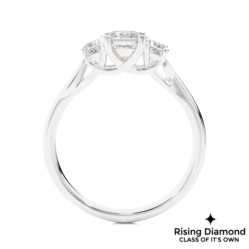 1.07 Ct Princess Cut Colorless Moissanite Three Stone Gold Engagement Ring