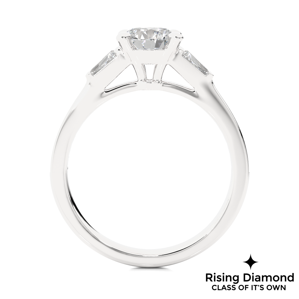 1.58 Ct Round Cut Colorless Moissanite Three Stone Gold Engagement Ring