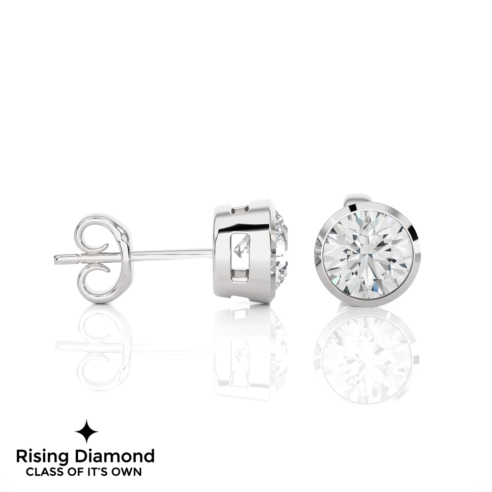 1.05 Ct For Each Round Cut Lab Grown Diamond Gold Stud Earring