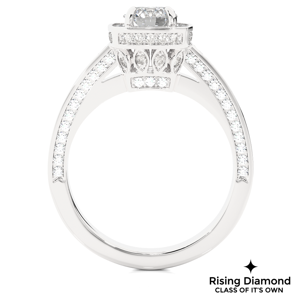 1.01 Ct Round Cut Colorless Moissanite Halo Engagement Ring