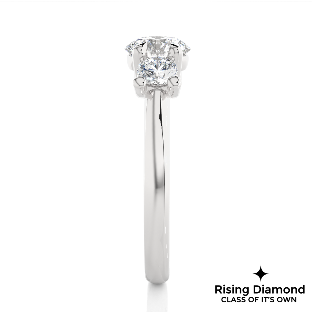 1.48 Ct Round Cut Colorless Moissanite Three Stone Engagement Ring