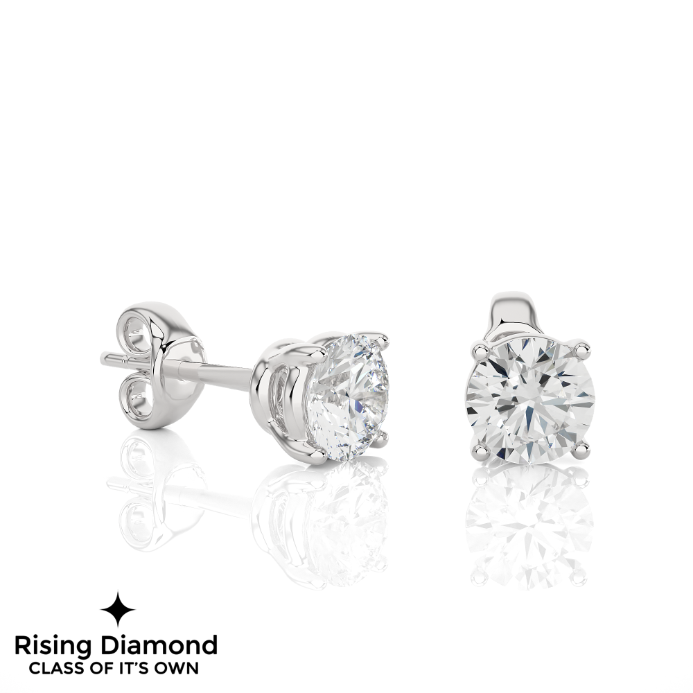 1.03 Ct For Each Round Cut Lab Grown Diamond Gold Stud Earring