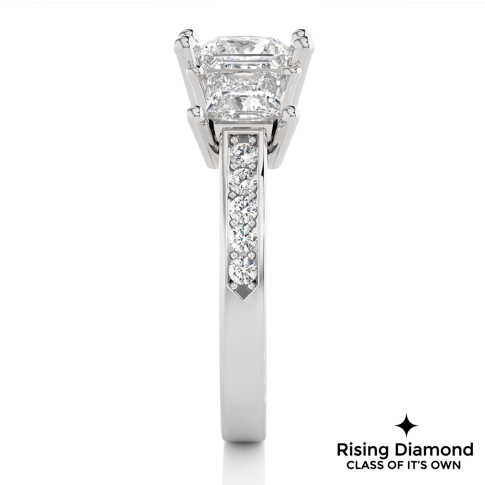 1.44 Ct Princess Colorless Moissanite Three Stone Gold Engagement Ring