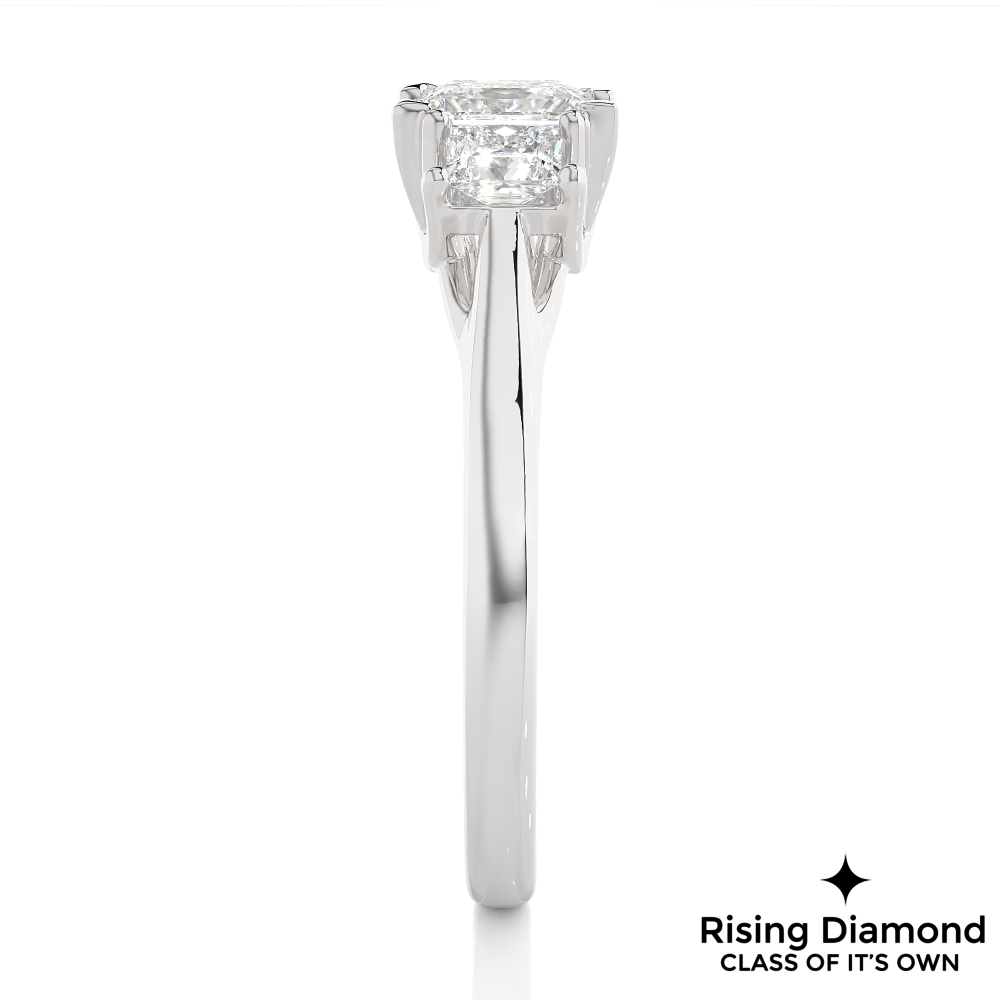 1.07 Ct Princess Cut Colorless Moissanite Three Stone Gold Engagement Ring