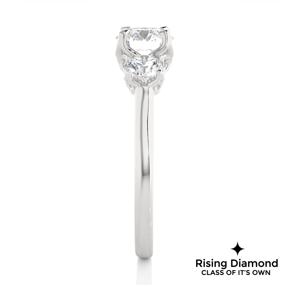 1.48 Ct Round Cut Colorless Moissanite Three Stone Engagement Ring