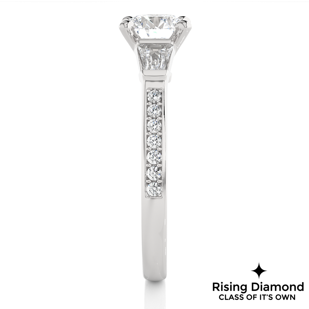 1.58 Ct Round Cut Colorless Moissanite Three Stone Gold Engagement Ring