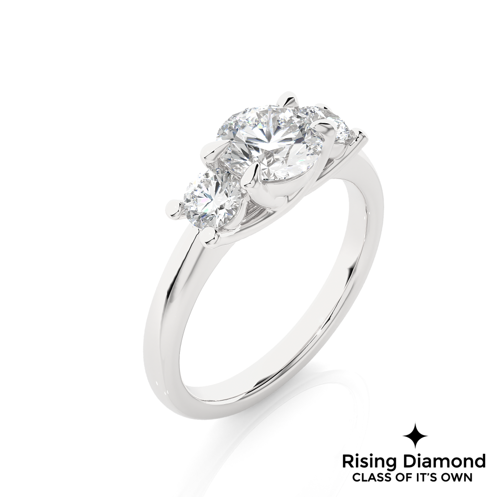 1.48 Ct Round Cut Colorless Moissanite Three Stone Engagement Ring