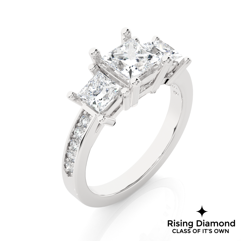 1.44 Ct Princess Colorless Moissanite Three Stone Gold Engagement Ring