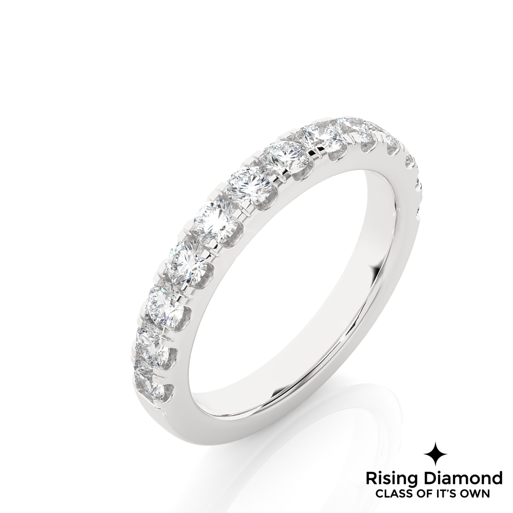 1.01 CTW Round Cut Lab Grown Diamond Half Eternity Wedding Band in V Pave Setting