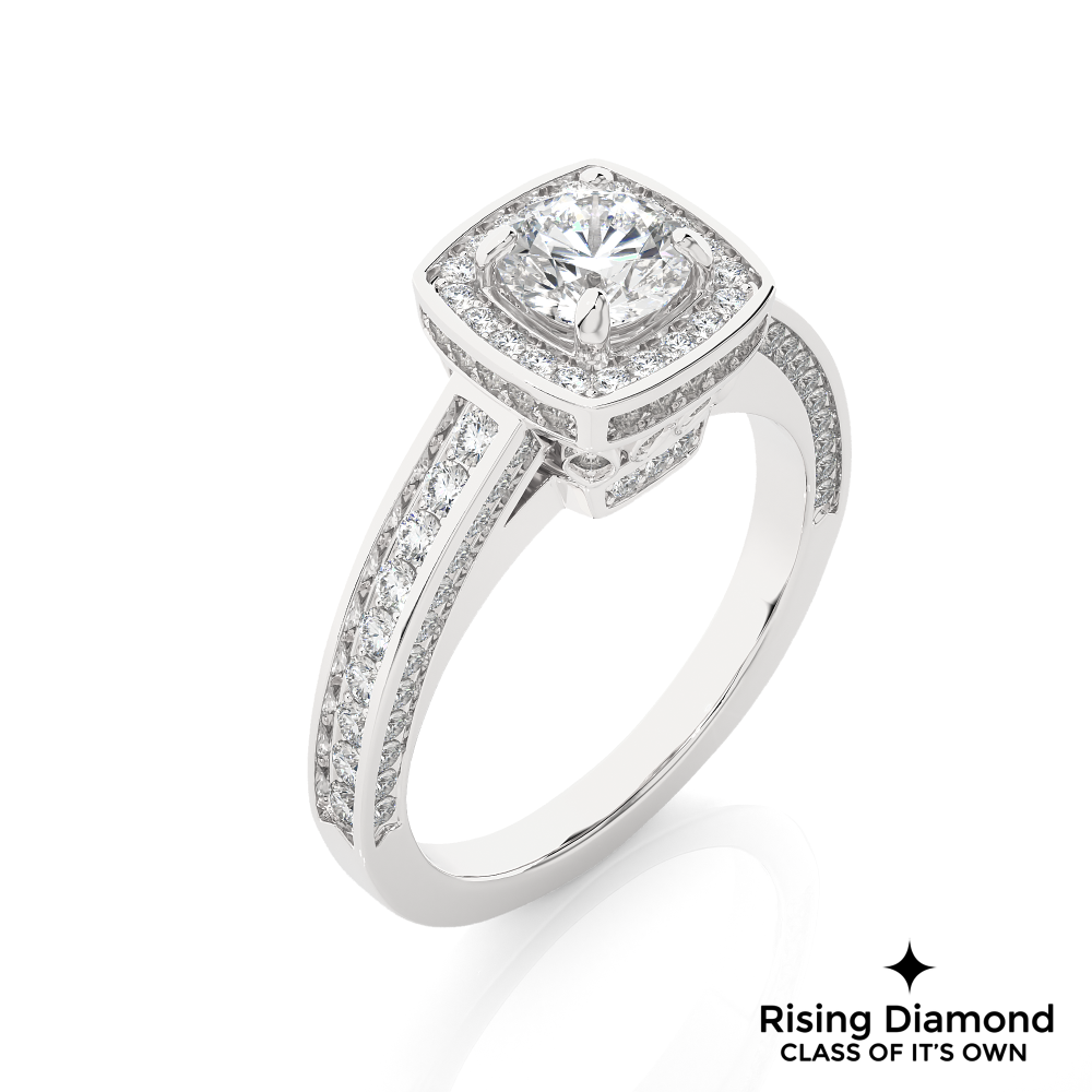 1.01 Ct Round Cut Colorless Moissanite Halo Engagement Ring