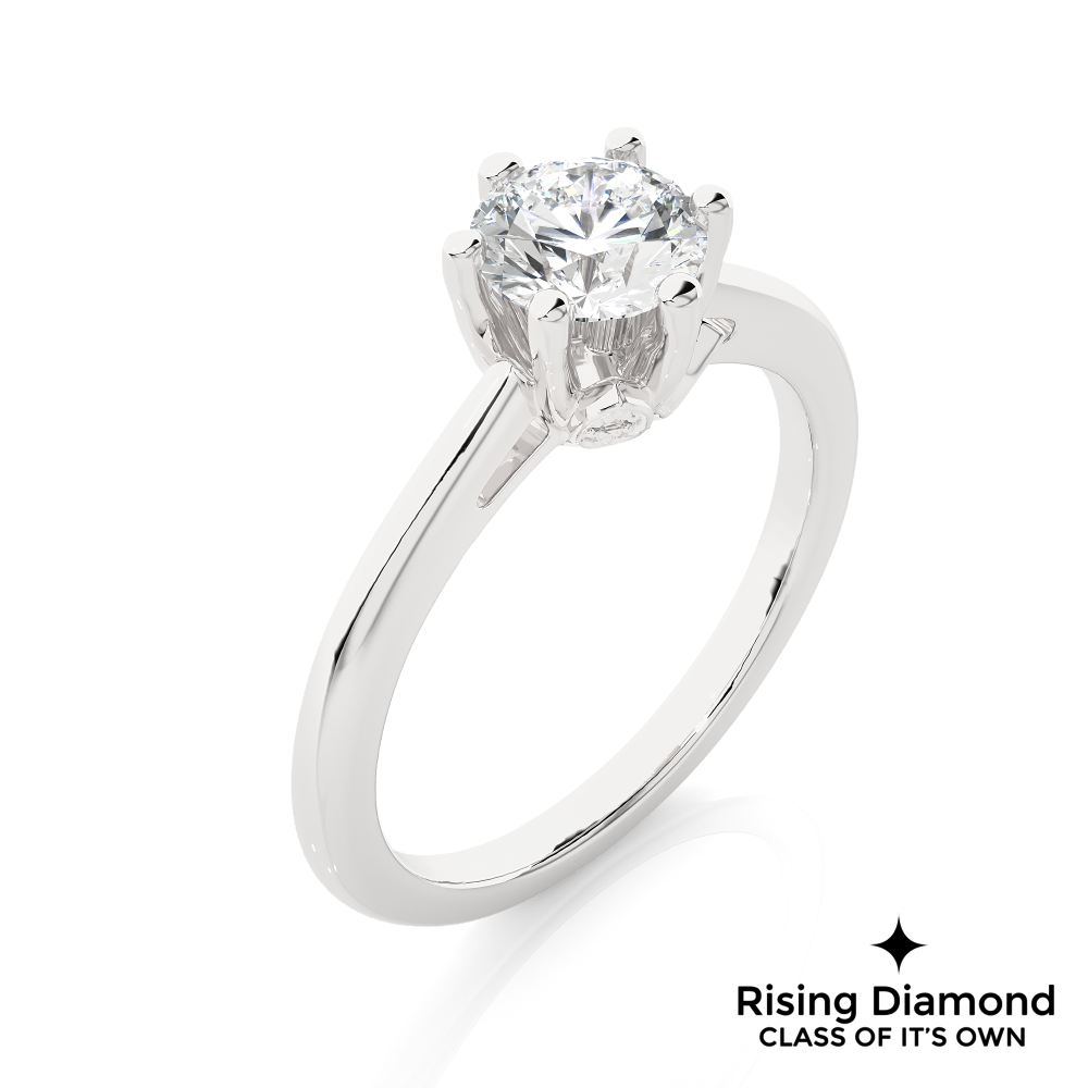 1.03 Ct Round Cut Colorless Moissanite Six Prong Engagement Ring
