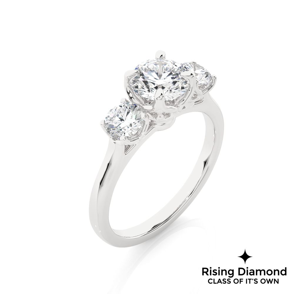 1.48 Ct Round Cut Colorless Moissanite Three Stone Engagement Ring