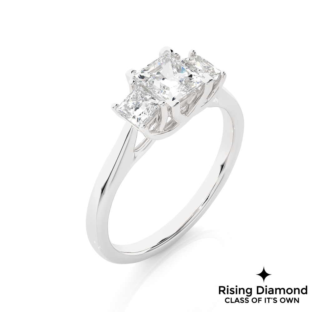 1.07 Ct Princess Cut Colorless Moissanite Three Stone Gold Engagement Ring