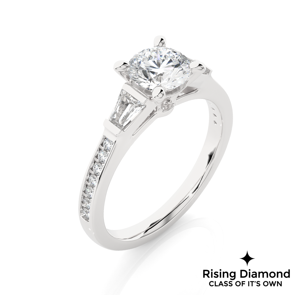 1.58 Ct Round Cut Colorless Moissanite Three Stone Gold Engagement Ring